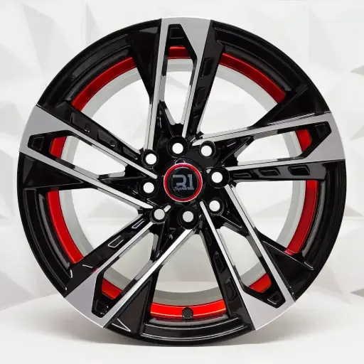 [157602R] RIN 15X8.5 4-100/114.3 R1 SPORT JCW39 BLACK MACHINE FACE RED UNDERCUT ET5 CB73.1